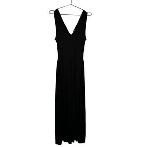 Madison The Label Melody Dress Black V-Neck Side Cut outs Ruched Maxi Large NEW